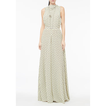 Print Silk Crepe De Chine Jump Suit - Beige/Neon Yellow/Black