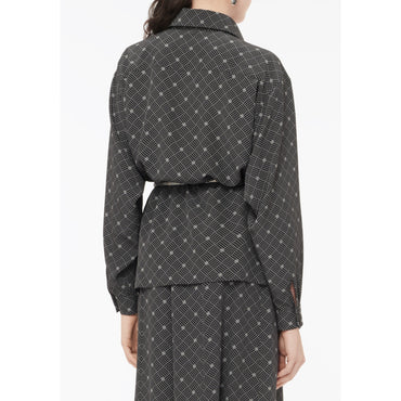 Print Silk Crepe De Chine Blouse - Black/White