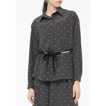 Print Silk Crepe De Chine Blouse - Black/White