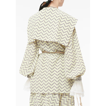 Print Silk Crepe De Chine Blouse - Beige/Neon Yellow/Black