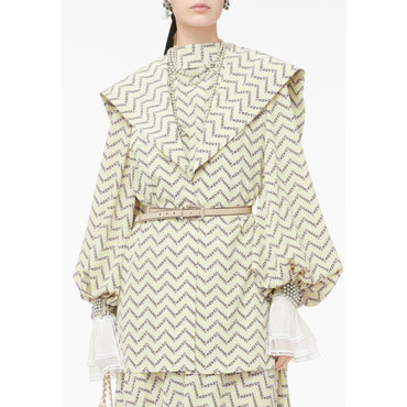 Print Silk Crepe De Chine Blouse - Beige/Neon Yellow/Black