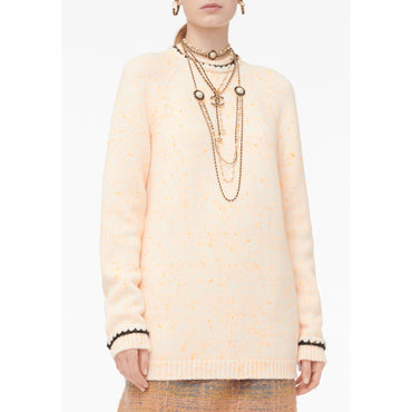 Wool/Cashmere Pullover - Ecru/Orange