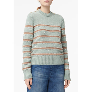 Cashmere 2 Ply Pullover - Blue/ Brown/White