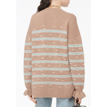 Cashmere 2 Ply Cardigan -  Brown/Blue/White