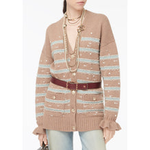 Cashmere 2 Ply Cardigan -  Brown/Blue/White
