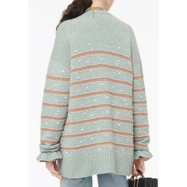 Cashmere 2 Ply Cardigan - Blue/ Brown/White