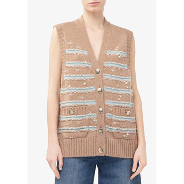 Cashmere 2 Ply Vest -  Brown/Blue/White